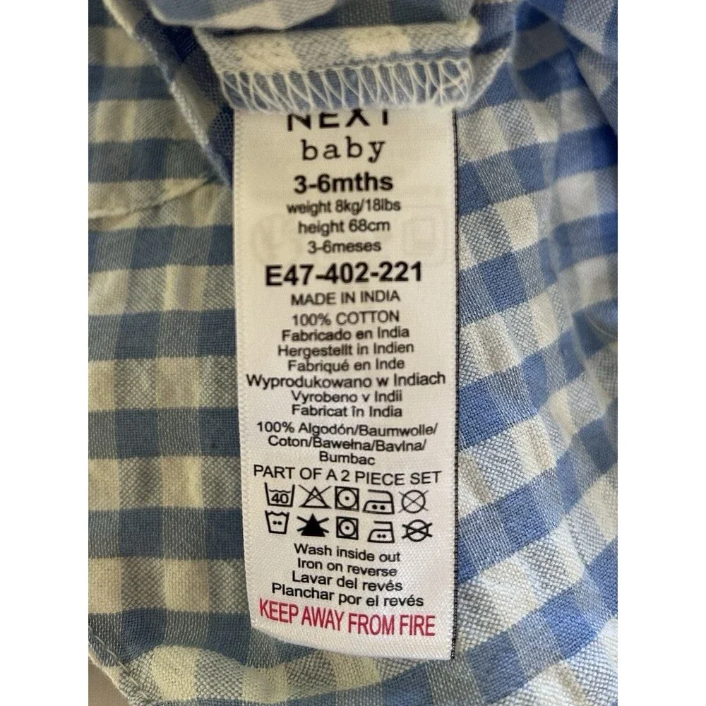 Next Baby Boy Blue Gingham Romper & Bodysuit Set 3-6 Months NWT Boutique